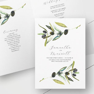 Wedding Programs Watercolor Olive Folded Programme