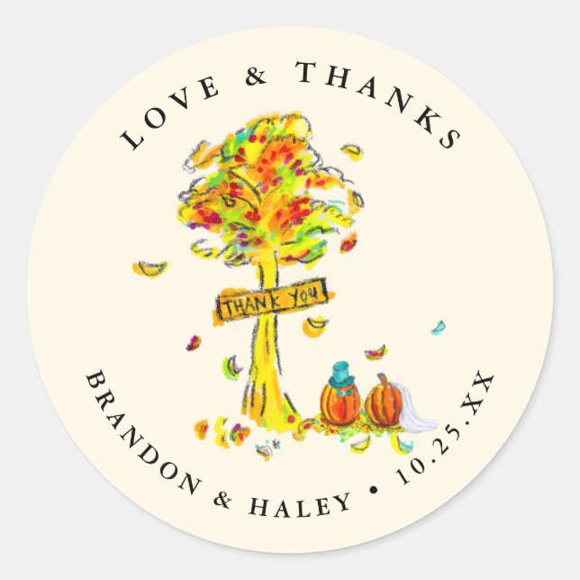 Wedding Pumpkins Thank You Classic Round Sticker (Front)