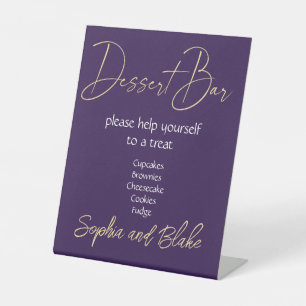 Wedding Purple and Gold Dessert Bar Pedestal Sign