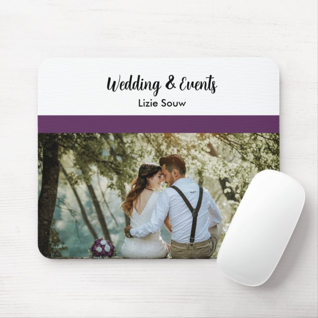 Wedding purple and white mouse mat (With Mouse)