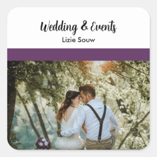 Wedding purple and white square sticker