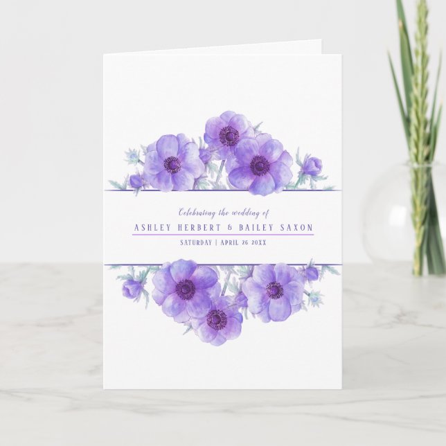 Wedding purple anemone flowers watercolor art programme (Front)