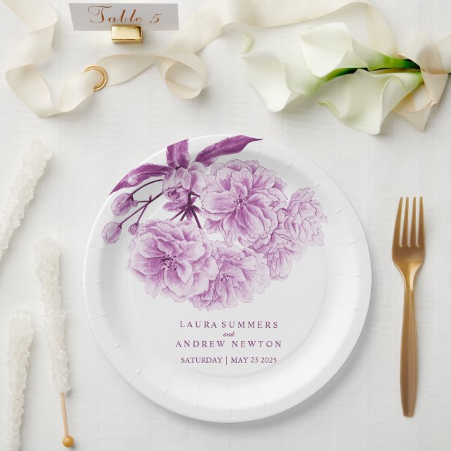 Wedding purple blossom custom paper plate (Wedding)