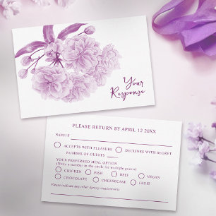 Wedding purple blossom floral  RSVP card