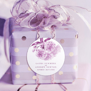 Wedding purple blossom floral watercolor art classic round sticker