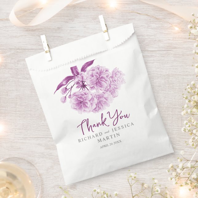 Wedding purple blossom floral watercolor art  favour bags (Clipped)