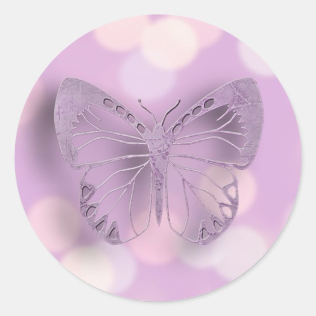Wedding Purple Butterflies Classic Round Sticker (Front)
