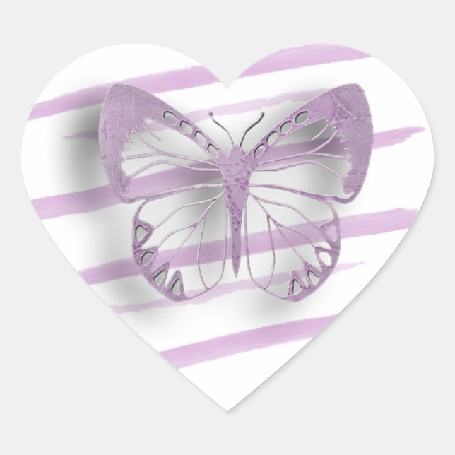 Wedding Purple Butterflies Heart Sticker (Front)