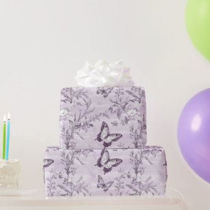 Wedding Purple Butterflies On Purple Background Wrapping Paper