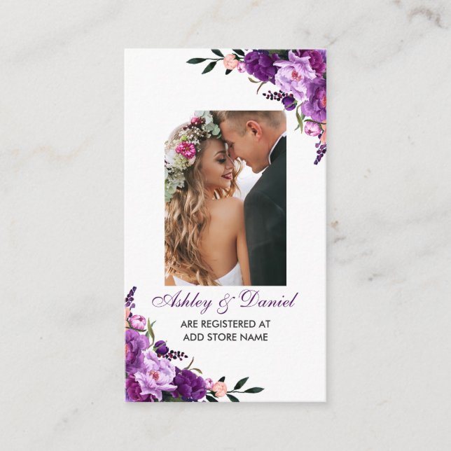 Wedding Purple Floral Photo Registry Insert Card B (Front)