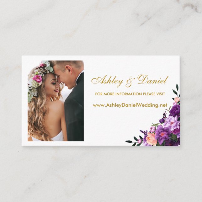 Wedding Purple Floral Photo Website Insert Card (Front)