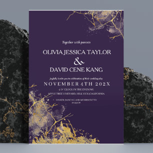 WEDDING PURPLE INVITATIONS, MODERN INVITES, GOLD INVITATION