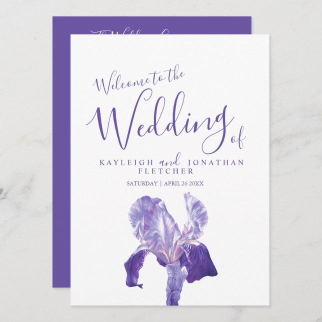Wedding purple iris flower art program programme (Front/Back)