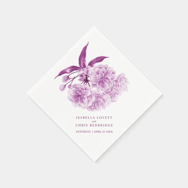 Wedding purple mauve blossom floral napkins (Corner)