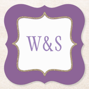 Wedding Purple Monogrammed Paper Coasters