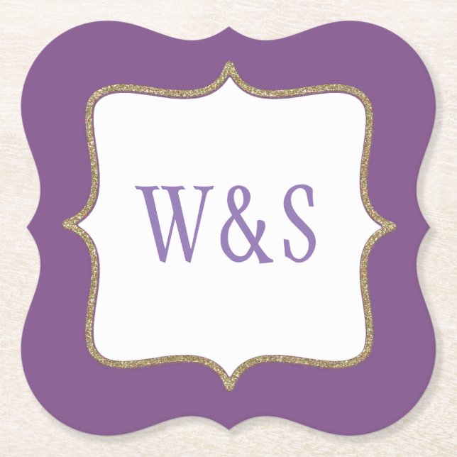 Wedding Purple Monogrammed Paper Coasters (Front)