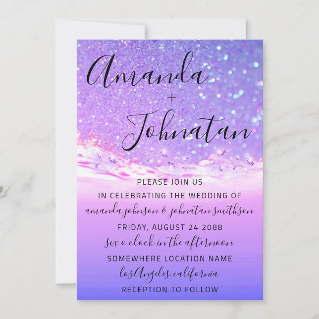 Wedding Purple Ocean Blue Waves Ocean Beach Invitation (Front)