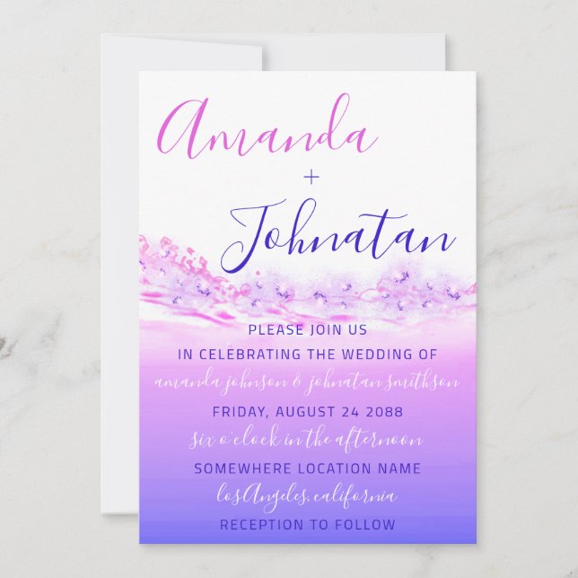 Wedding Purple Ocean Blue Waves Ocean Ombre Invitation (Front)