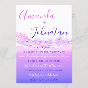 Wedding Purple Ocean Blue Waves Ocean Ombre Invitation