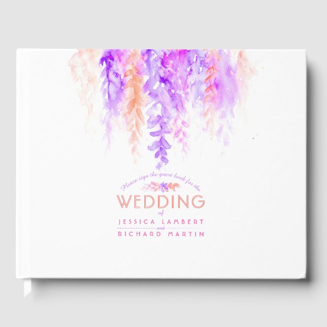Wedding purple orange flower cascade guestbook (Front)