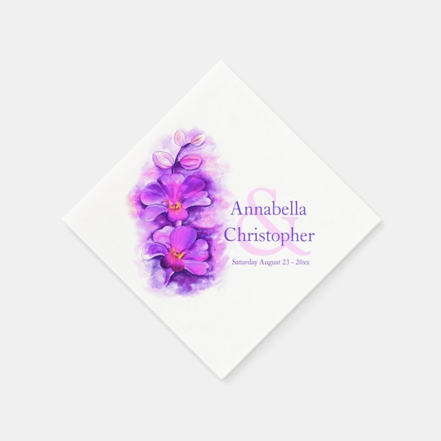 Wedding purple orchid watercolor art paper napkin (Corner)