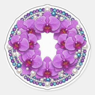 Wedding Purple Orchid Wreath Decor Classic Round Sticker