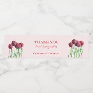 Wedding Purple Pink Alliums Flower Watercolor Wine Water Bottle Label