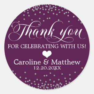 Wedding Purple Sprinkle Sparkle Silver THANK YOU Classic Round Sticker