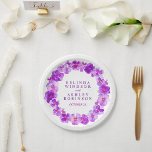 Wedding purple watercolor wreath custom plates