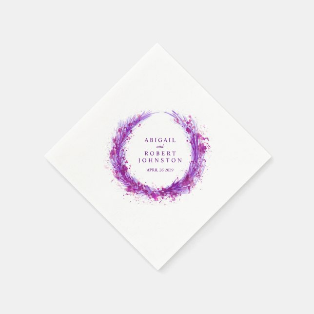 Wedding purple wreath watercolor art napkins (Corner)