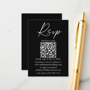 Wedding QR Calligraphy Ink Script Black RSVP Enclosure Card