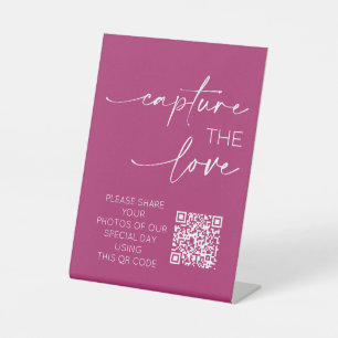 Wedding QR Code Photo App Upload Berry Pink Pedestal Sign