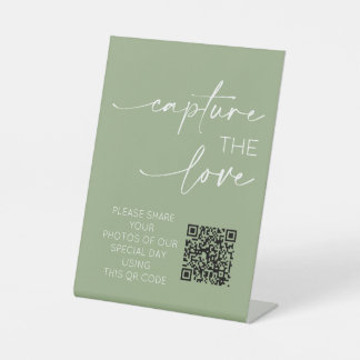Wedding QR Code Photo App Upload Sage Green Pedestal Sign
