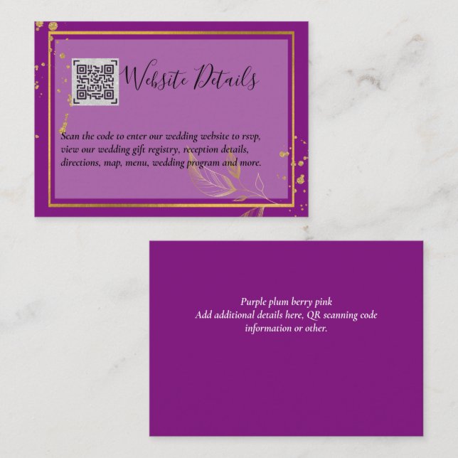 Wedding QR CODE RSVP GIFTS DETAILS Website Enclosure Card (Front/Back)