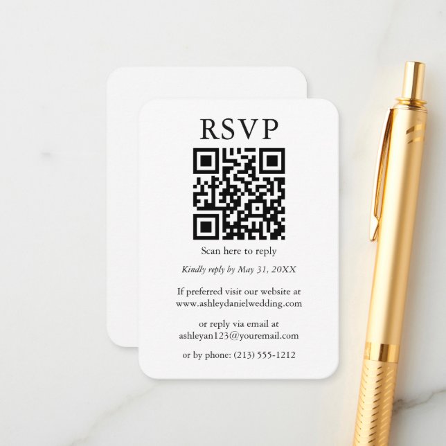 Wedding QR Minimalist Simple RSVP Enclosure Card (Front/Back In Situ)