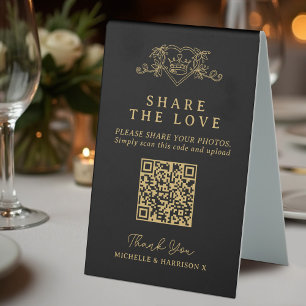Wedding QR photo share love heart crown monogram