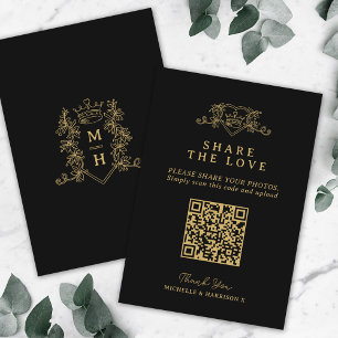 Wedding QR photo share love heart crown monogram Enclosure Card