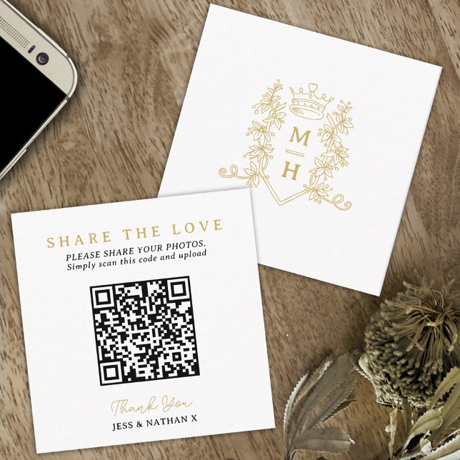 Wedding QR photo share love heart crown monogram Enclosure Card (Creator Uploaded)