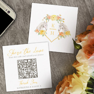 Wedding QR share love horses monogram grey yellow Enclosure Card