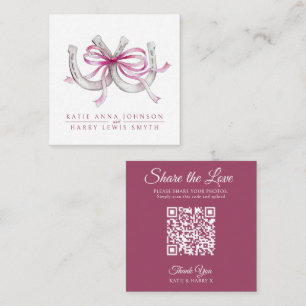 Wedding QR share love pink ribbon horseshoes art Enclosure Card