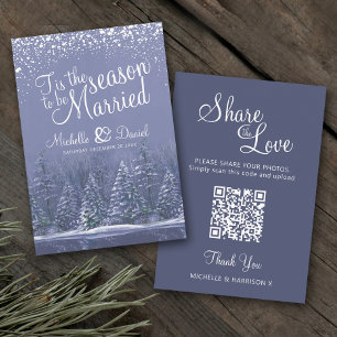 Wedding QR share love winter wedding snow blue Enclosure Card