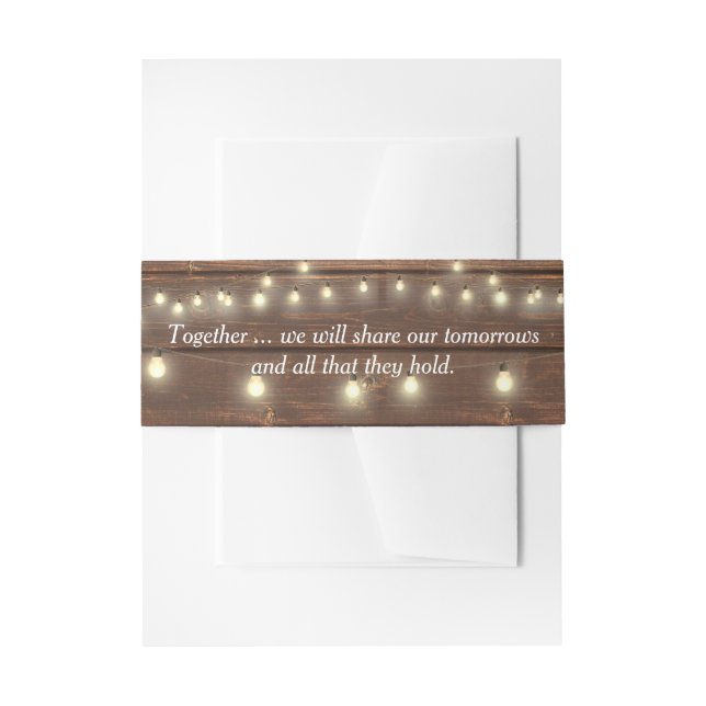 Wedding Quote On Wood with Lights  Invitation Bell Invitation Belly Band (Front Example)
