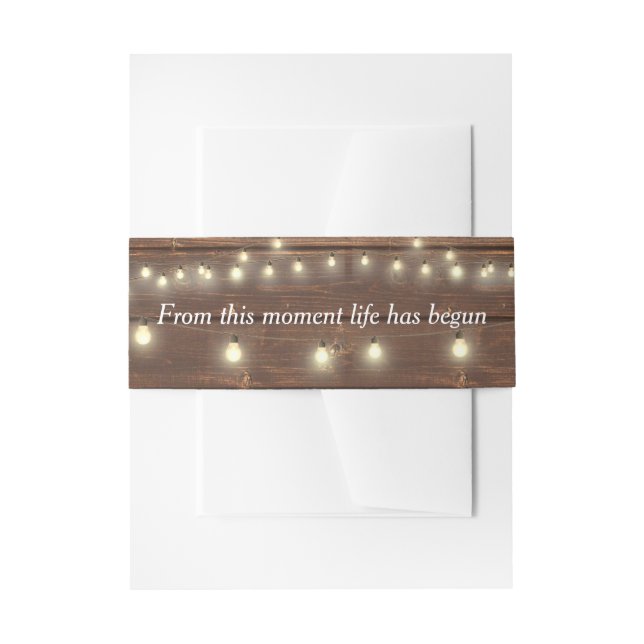 Wedding Quote On Wood with Lights Invitation Belly Band (Front Example)