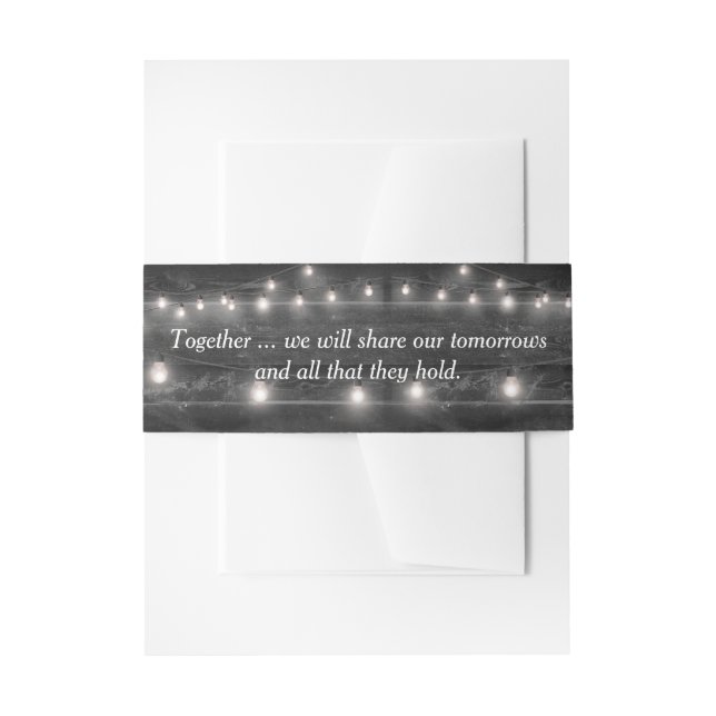 Wedding Quote On Wood with Lights  Invitation Belly Band (Front Example)