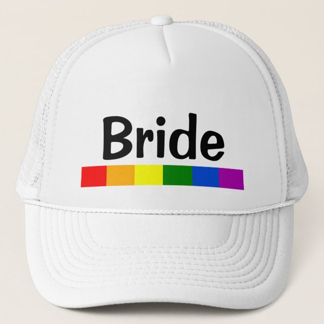 Wedding Rainbow Flag Banner Bride Trucker Hat (Front)