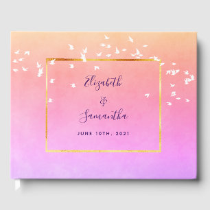 Wedding rainbow soft pastels violet peach birds guest book