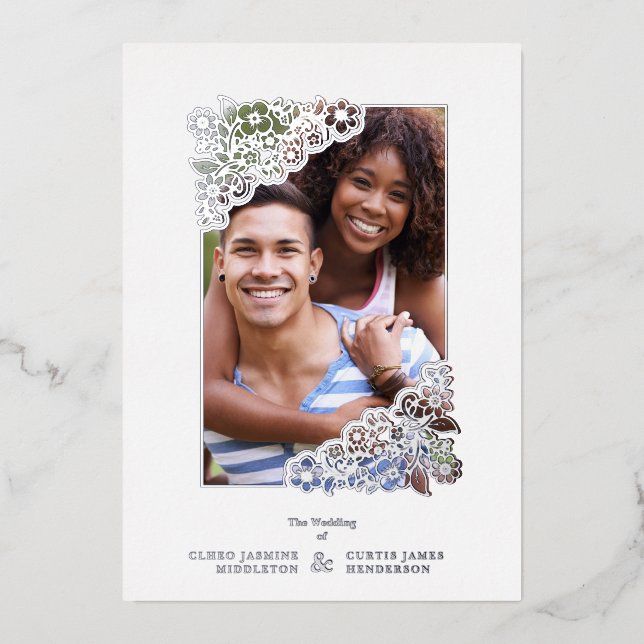 Wedding Real Silver Effect Fancy Overlay Floral (Front)