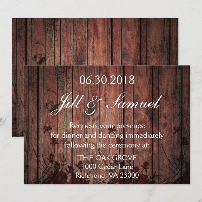 Wedding Reception Beautiful Faux Wood and Lace Invitation (Front/Back)