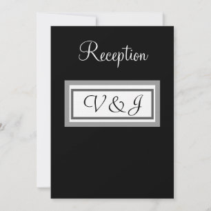 Wedding Reception Black White Monogram Invitation