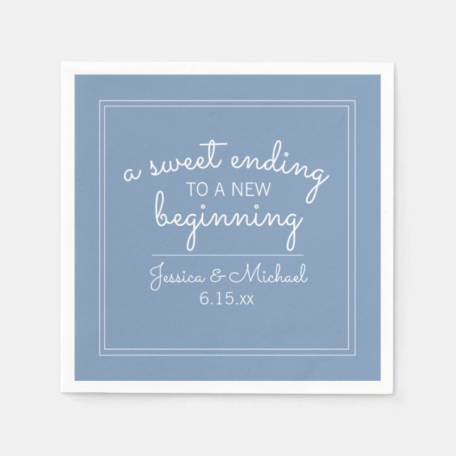 Wedding Reception Blue Sweet Ending New Beginning Napkin (Front)